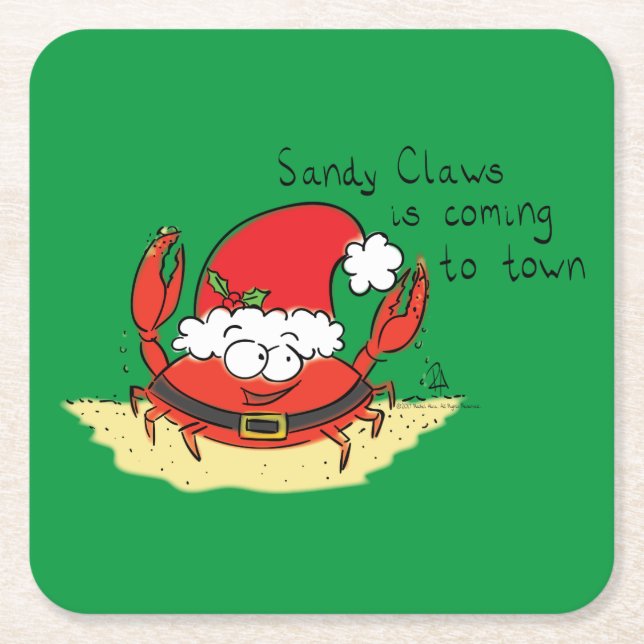 Crab Christmas Tropical Funny Rechteckiger Pappuntersetzer (Vorderseite)