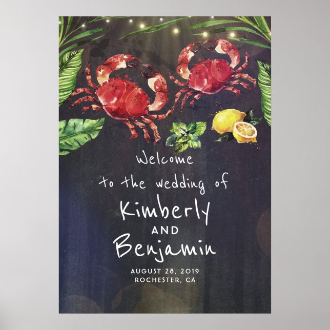 Crab Couple Tropical Wedding Willkommenszeichen Poster (Vorne)