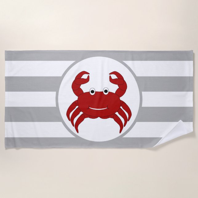Crab Design grau gestreift Strandtuch (Vorderseite)