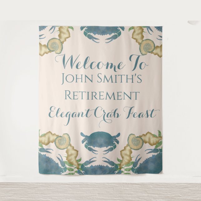 Crab Feast Watercolor Blue Crabs, Pensionierung Wandteppich (Vorderseite)