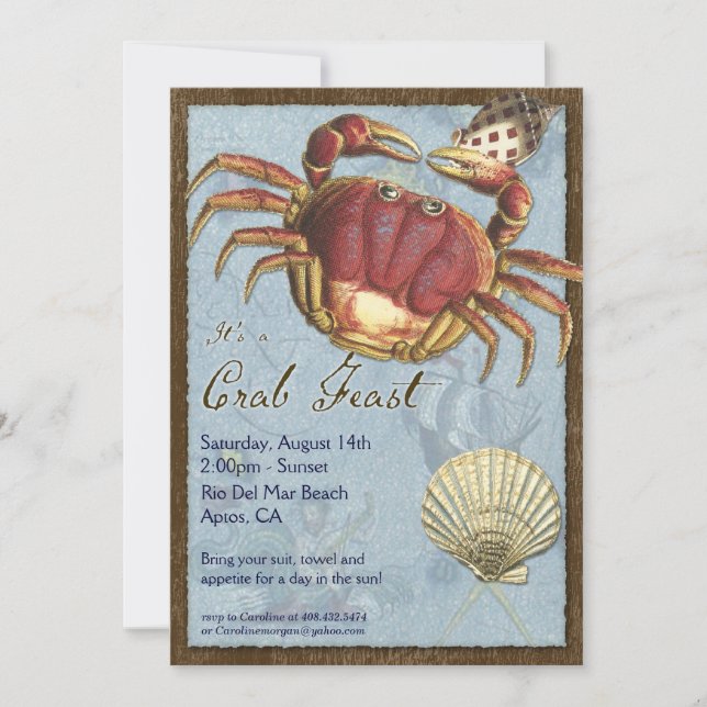 Crab Fee Party - Strand An der Küste Einladung (Vorderseite)
