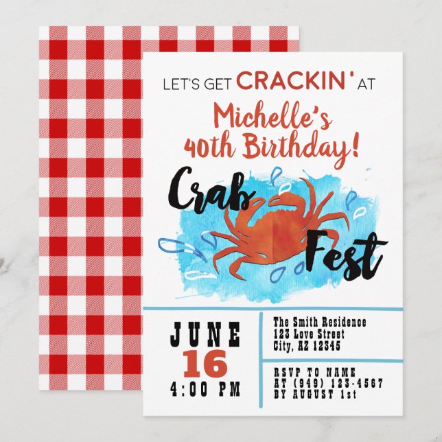 Crab Fest Boil Nautic Birthday Einladung (Vorne/Hinten)