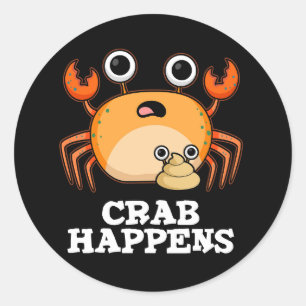 Crab Happens Funny Animal Pub Dark BG Runder Aufkleber