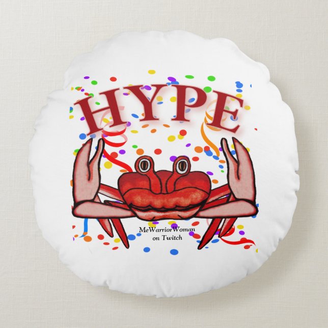 Crab Hype, MeWarriorFrau auf Twitch Rundes Kissen (Vorderseite)