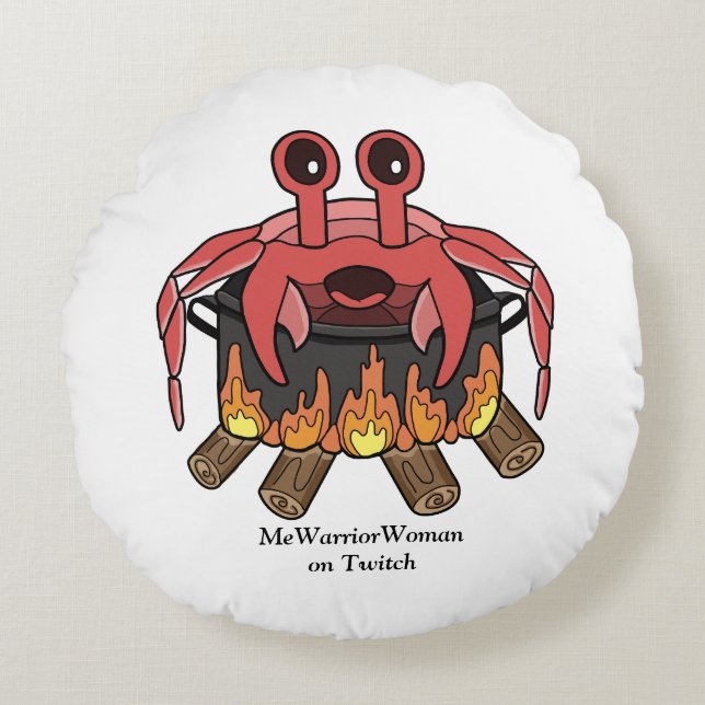 Crab in Pot, MeWarriorFrau auf Twitch Rundes Kissen (Vorderseite)