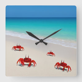 Crab Life Wall Clock - Square Beach Design 4 Crabs Quadratische Wanduhr