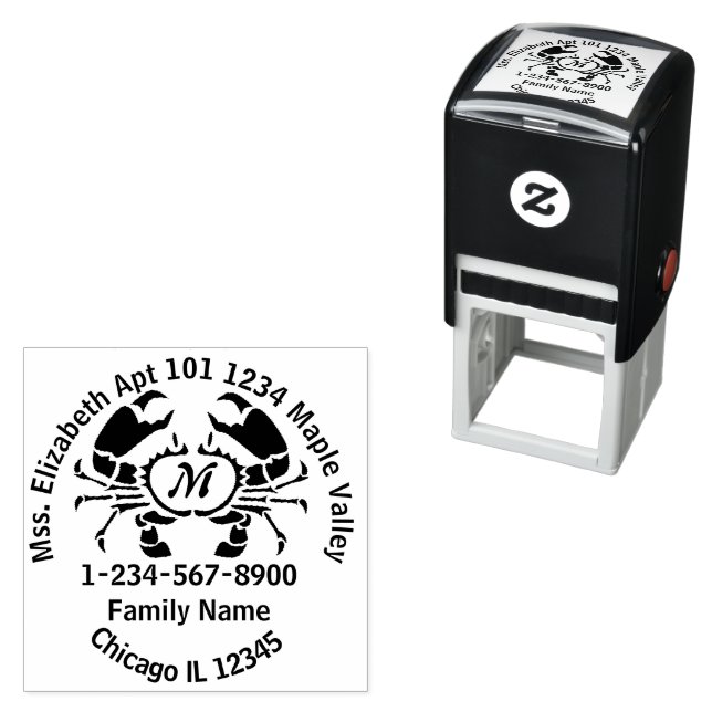 Crab Monogram Family Rücksendeadresse Permastempel (Beispiel)
