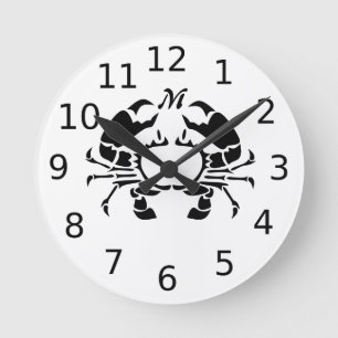 Crab Monogram im Schwarzen Stift Runde Wanduhr