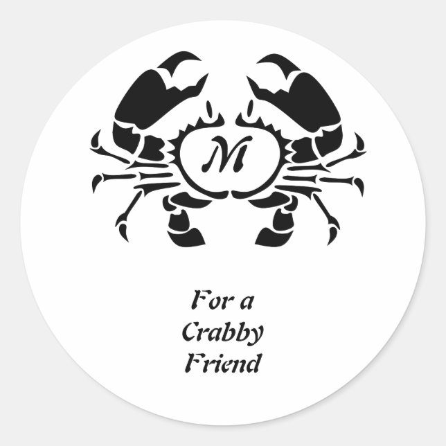 Crab Monogram im Schwarzen Stift Runder Aufkleber (Vorderseite)