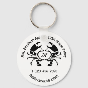 Crab Monogram Zuhause Contact Phone Info Schlüssel Schlüsselanhänger
