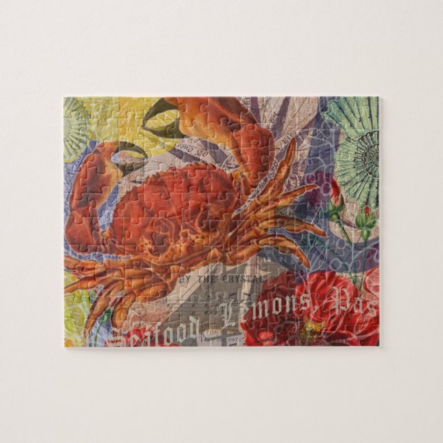 Crab Nautical Beach Seafood Art (Horizontal)