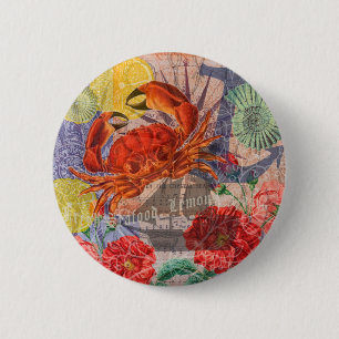 Crab Nautical Beach Seafood Art Button