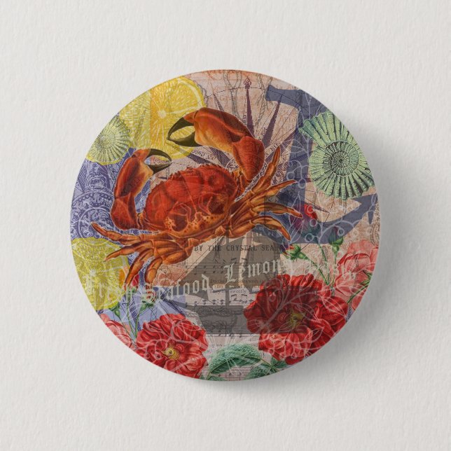 Crab Nautical Beach Seafood Art Button (Vorderseite)