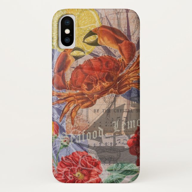 Crab Nautical Beach Seafood Art Case-Mate iPhone Hülle (Rückseite)
