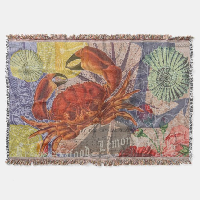 Crab Nautical Beach Seafood Art Decke (Vorderseite)