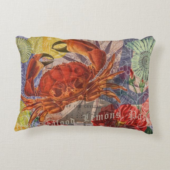Crab Nautical Beach Seafood Art Dekokissen (Rückseite)