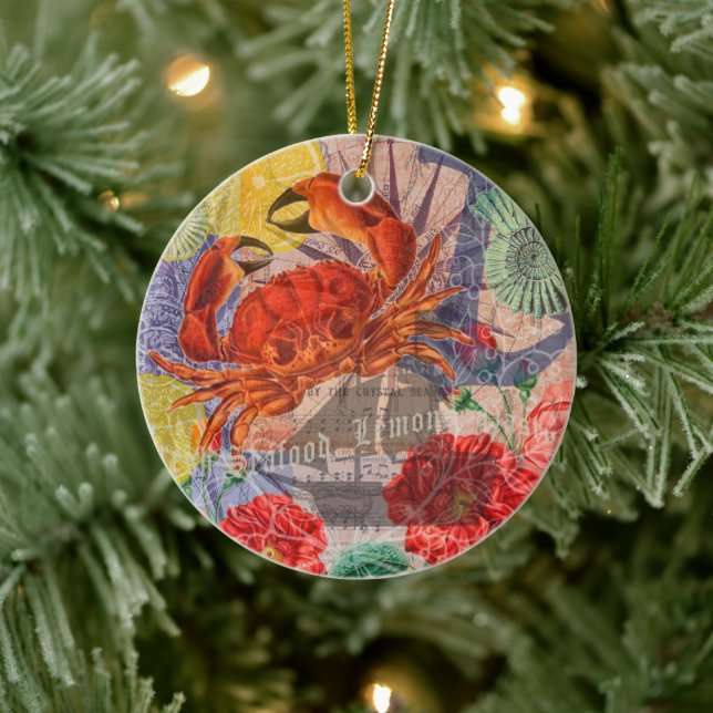Crab Nautical Beach Seafood Art Keramik Ornament (Baum)
