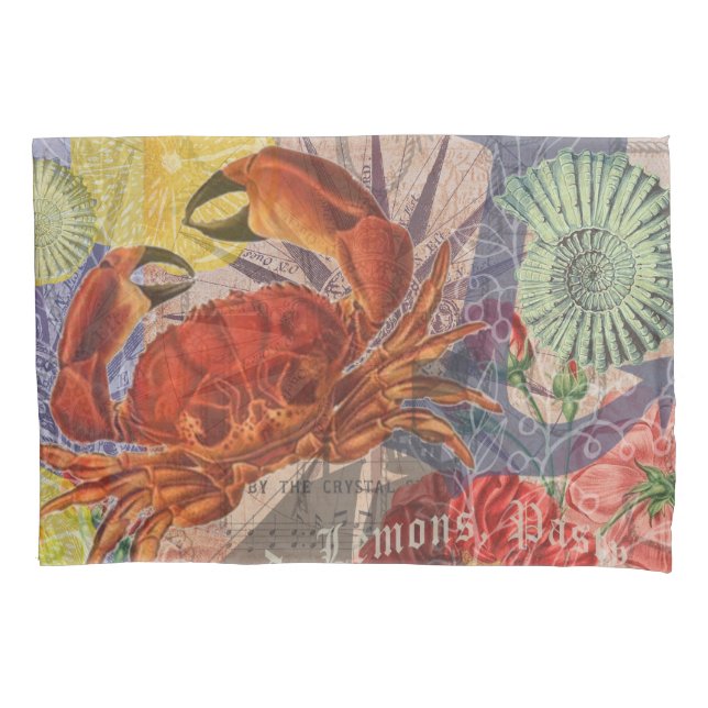 Crab Nautical Beach Seafood Art Kissenbezug (Vorderseite)
