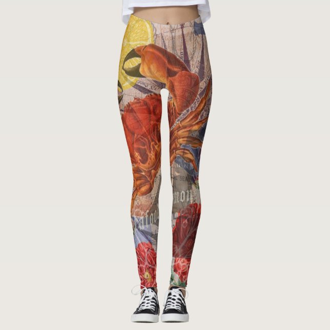 Crab Nautical Beach Seafood Art Leggings (Vorderseite)