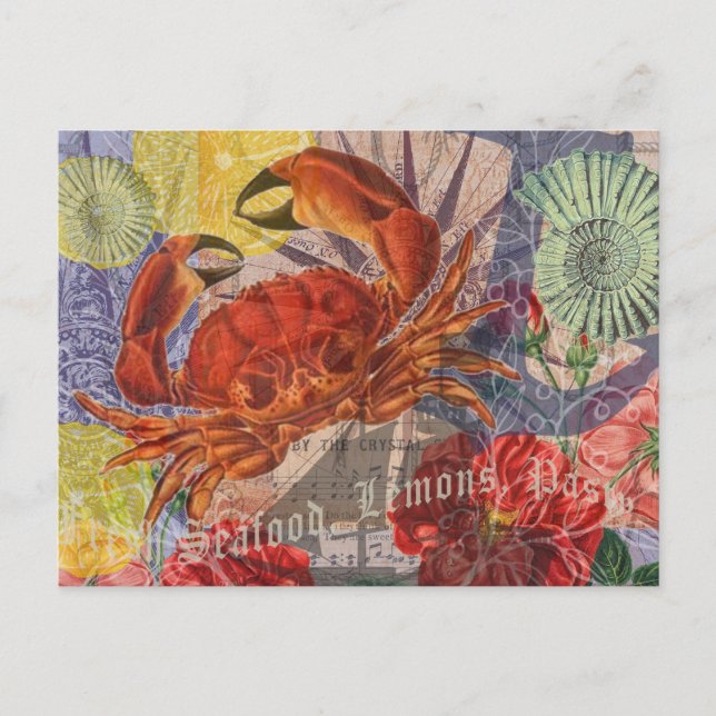 Crab Nautical Beach Seafood Art Postkarte (Vorderseite)
