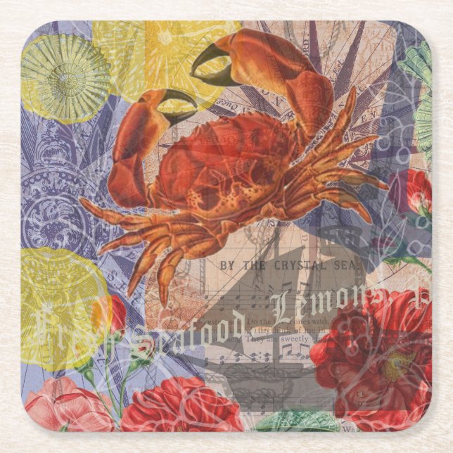 Crab Nautical Beach Seafood Art Rechteckiger Pappuntersetzer (Vorderseite)