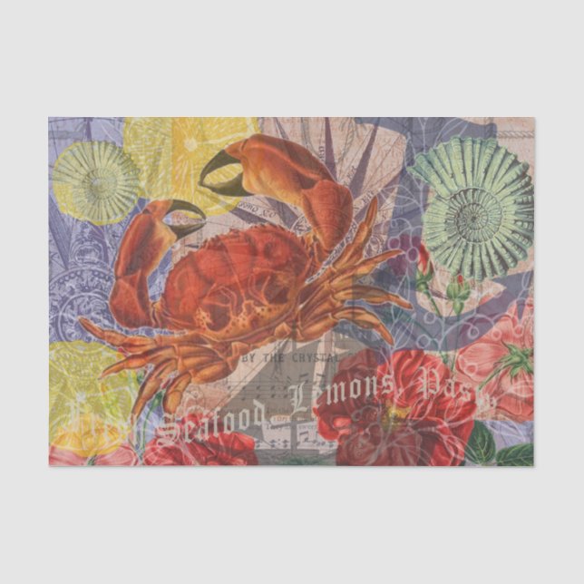 Crab Nautical Beach Seafood Art Seidenpapier (Vorderseite)