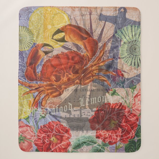 Crab Nautical Beach Seafood Art Sherpadecke (Vorderseite)