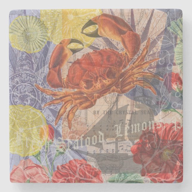 Crab Nautical Beach Seafood Art Steinuntersetzer (Vorderseite)
