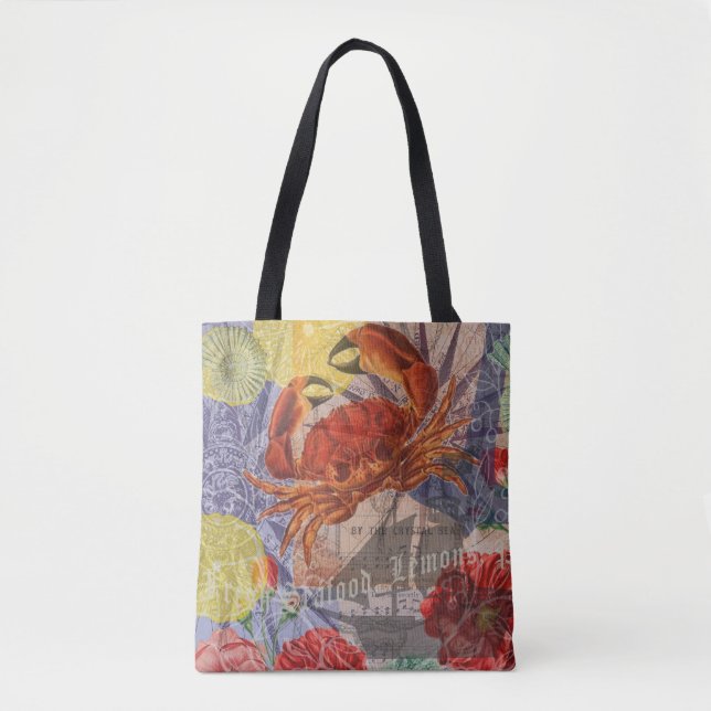 Crab Nautical Beach Seafood Art Tasche (Vorderseite)