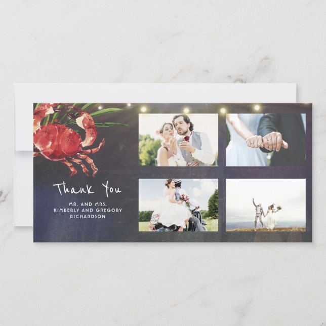 Crab Nautical Beach Wedding Vielen Dank Dankeskarte (Vorderseite)