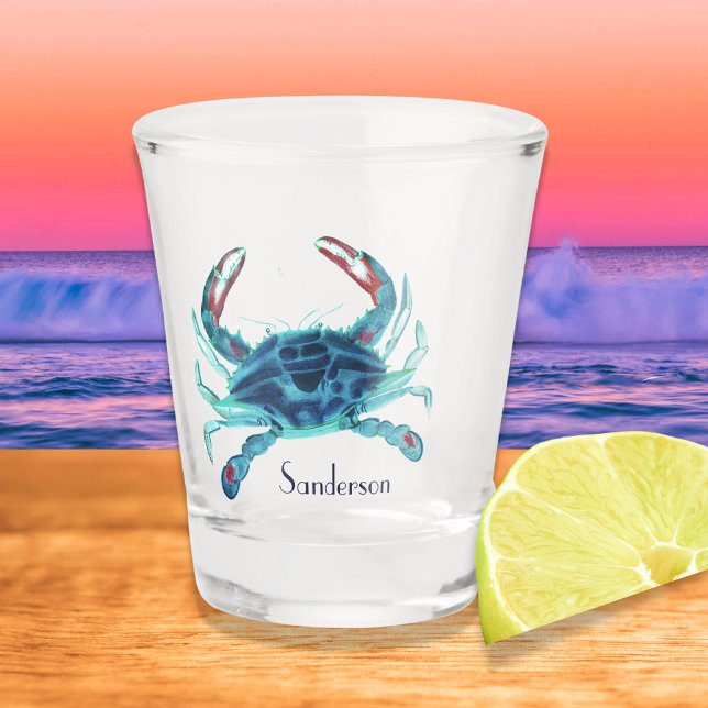 Crab Nautical Blue Aquamarin Türkise Aqua Can Cool Schnapsglas (Von Creator hochgeladen)