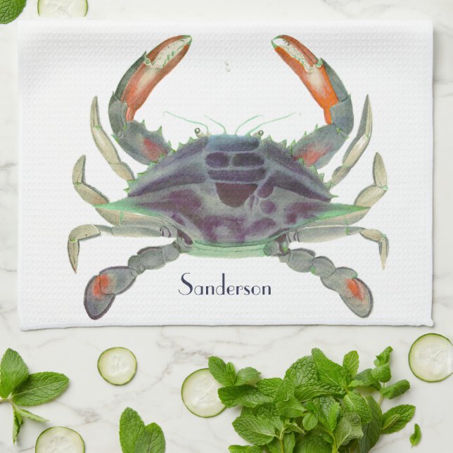 Crab Nautical Gray Blue und Green Geschirrtuch (Gefaltet)