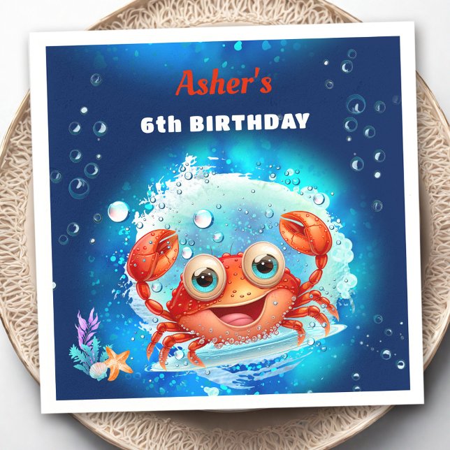 Crab Navy Blue Birthday Pool Party Boy Custom Age Serviette (Crab Navy Blue Birthday Pool Party Boy Custom Age Napkins)