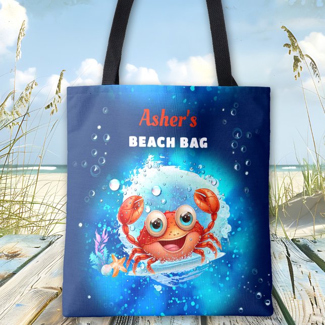 Crab Navy Blue Boy Pool Beach Individuelle Name Tasche (Crab Navy Blue Boy Pool Beach Custom Name Tote Bag)