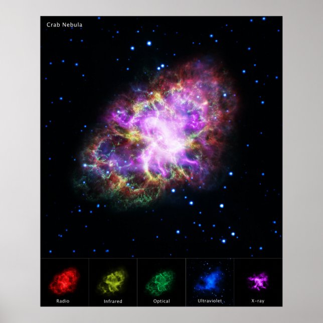 Crab Nebula Supernova Remnant Hubble Composite Poster (Vorne)