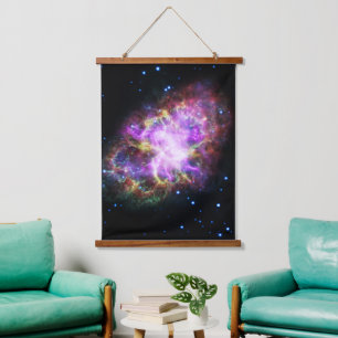 Crab Nebula Supernova Remnant Hubble Composite Wandteppich Mit Holzrahmen