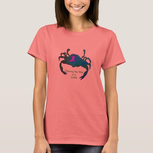 Crab Pink Ribbon T - Shirt Brustkrebs Bewusstsein (Vorderseite)