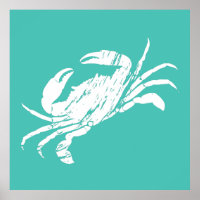 Crab Print Not Look Aquamarin Blue Seafood
