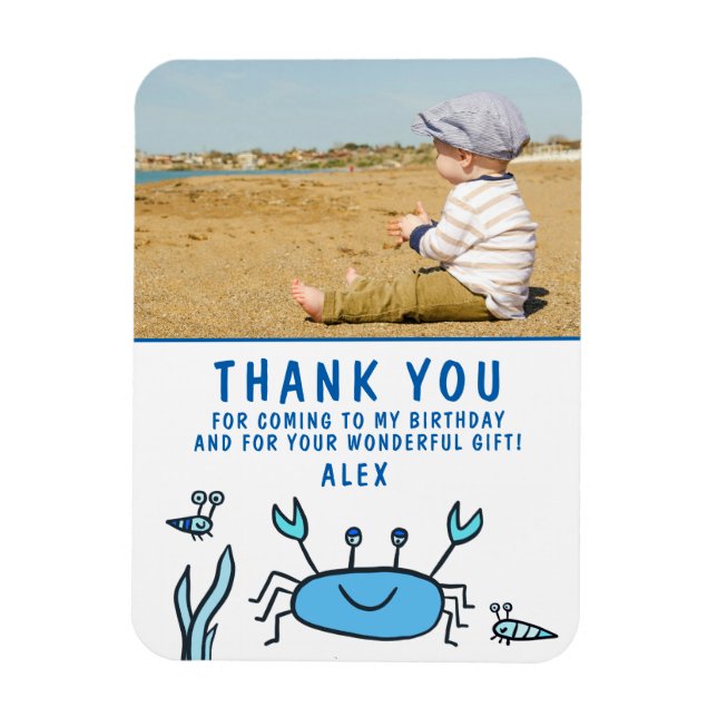 Crab Sea Animals Boy Foto Vielen Dank zum Geburtst Magnet (Vertikal)