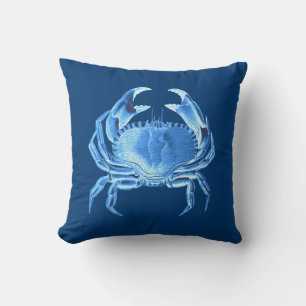 Crab Sea Life Print, Indigo Blau und Weiß Kissen