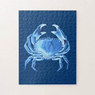 Crab Sea Life Print, Indigo Blue und White