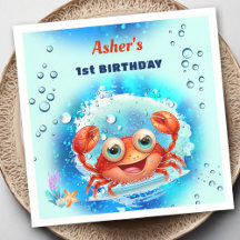 Crab Türkis 1. Geburtstag Pool Party Custom Age