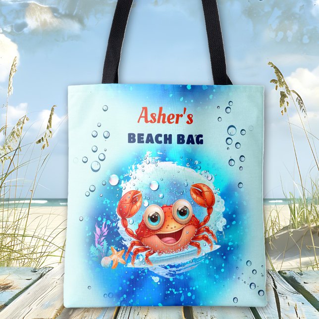 Crab Türkise Blue Boy Pool Beach Individuelle Name Tasche (Crab Turquoise Blue Boy Pool Beach Custom Name Tote Bag)