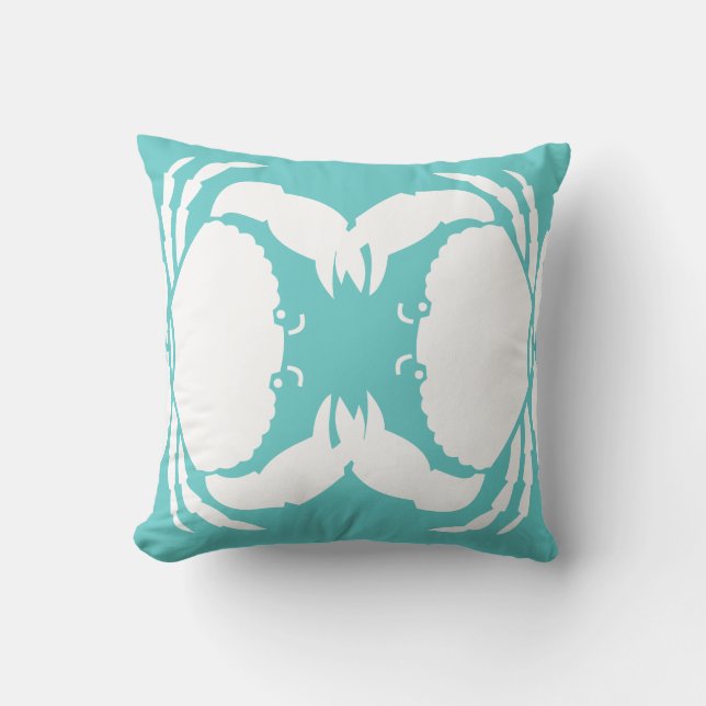 CRAB WHITE auf aquamarin blauem Kissen (Vorderseite)