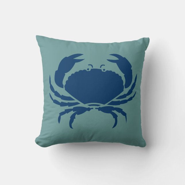 CRAB WHITE auf dunkelblauem, aquamarinem Kissen (Vorderseite)