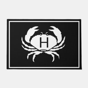 CRAB WHITE on BLACK initial Modern Letter Fußmatte