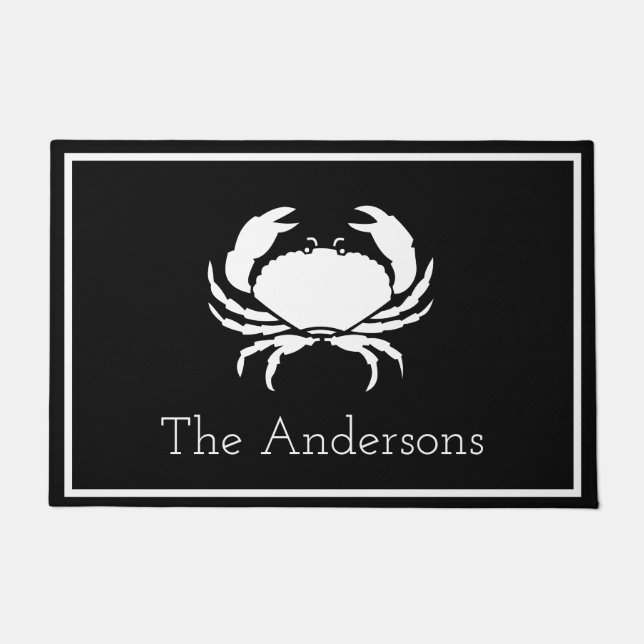 CRAB WHITE on BLACK initial Modern Letter Fußmatte (Vorderseite)
