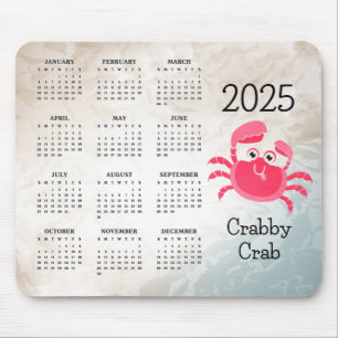 Crabby Crab Design 2025 Calendar Mouse Pad Mousepad