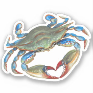 Crabe Bleu avec des fissures cardiaques Sticker en