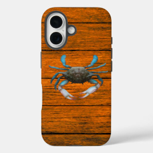 Crabe bleu Grain en bois iPhone 16 Coque